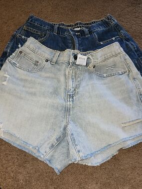 aerie Light Wash Denim Shorts with Frayed Hem